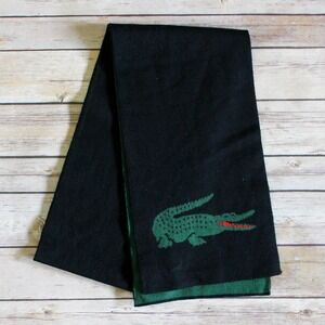 Lacoste Scarf Reversible Black Green 100% Wool Oversized Logo Made in Bulgaria